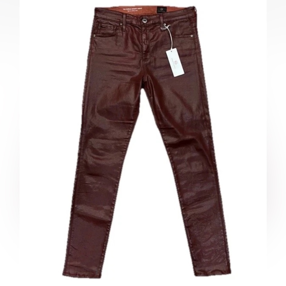 NEW AG ADRIANO GOLDSCMEID FARRAH HIGH-RISE SKINNY ANKLE COATED JEANS LEATHERETTE